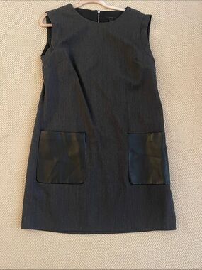 J. Crew Black Sleeveless Shift Dress with Faux Leather Pockets